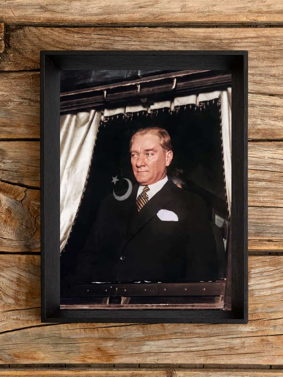 Atatürk Poster Tablo Siyah Çerçeveli Atatürk Duvar Tablo