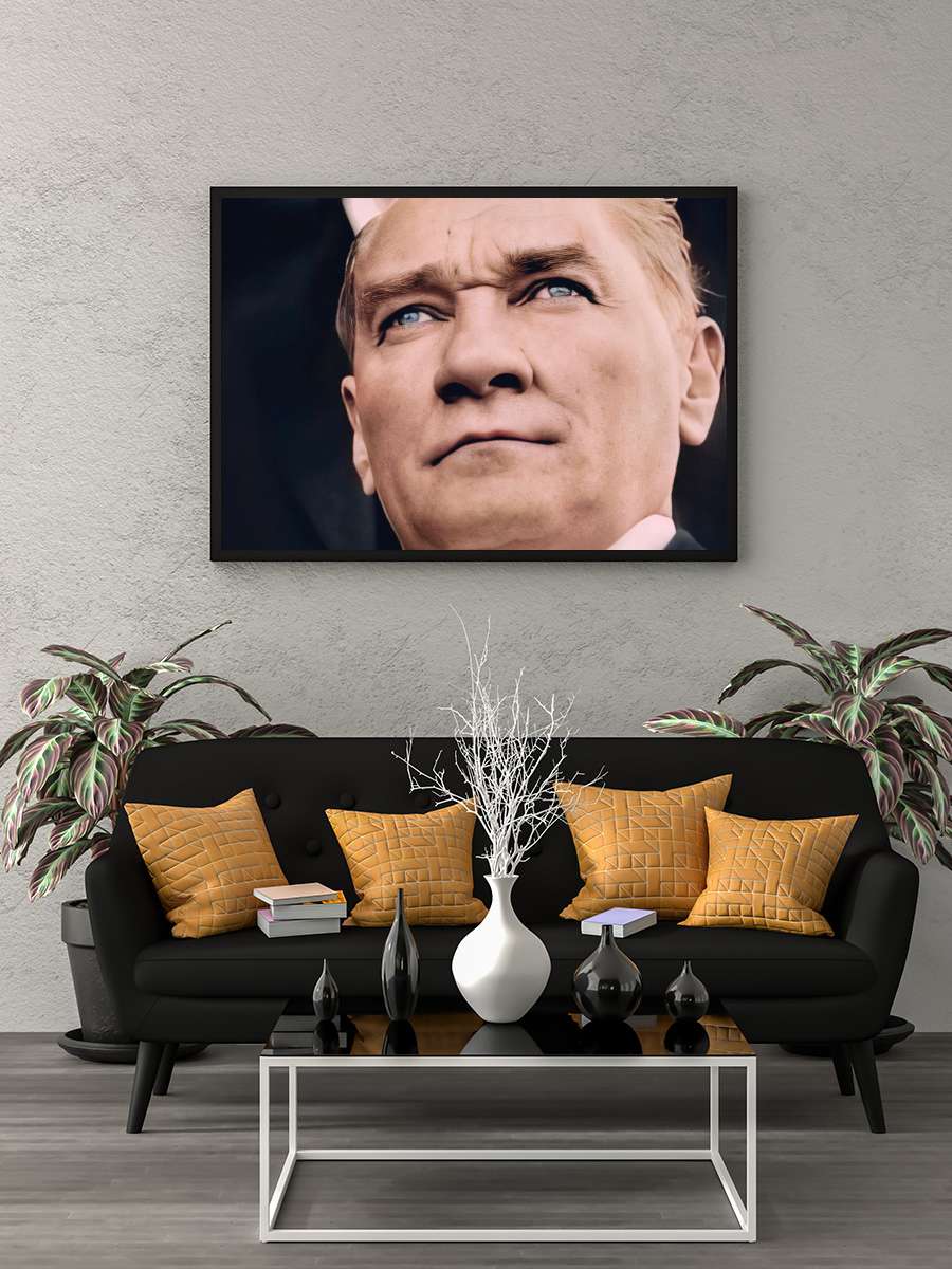 Atatürk Poster Tablo Siyah Çerçeveli Atatürk Duvar Tablo