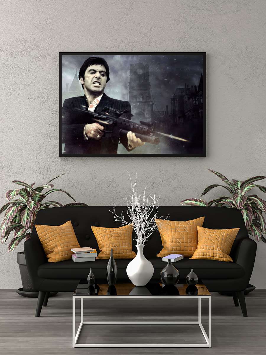 Yaralı Yüz - Scarface Film Tablo Siyah Çerçeveli Film Poster Afiş Tablo