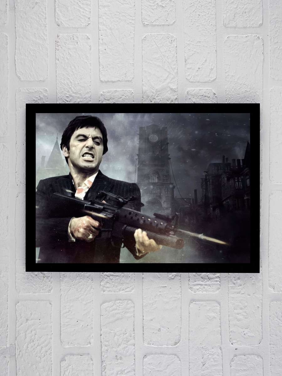 Yaralı Yüz - Scarface Film Tablo Siyah Çerçeveli Film Poster Afiş Tablo