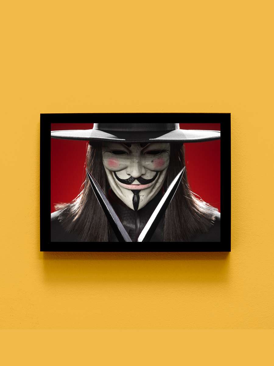 V - V for Vendetta - V for Vendetta Film Tablo Siyah Çerçeveli Film Poster Afiş Tablo