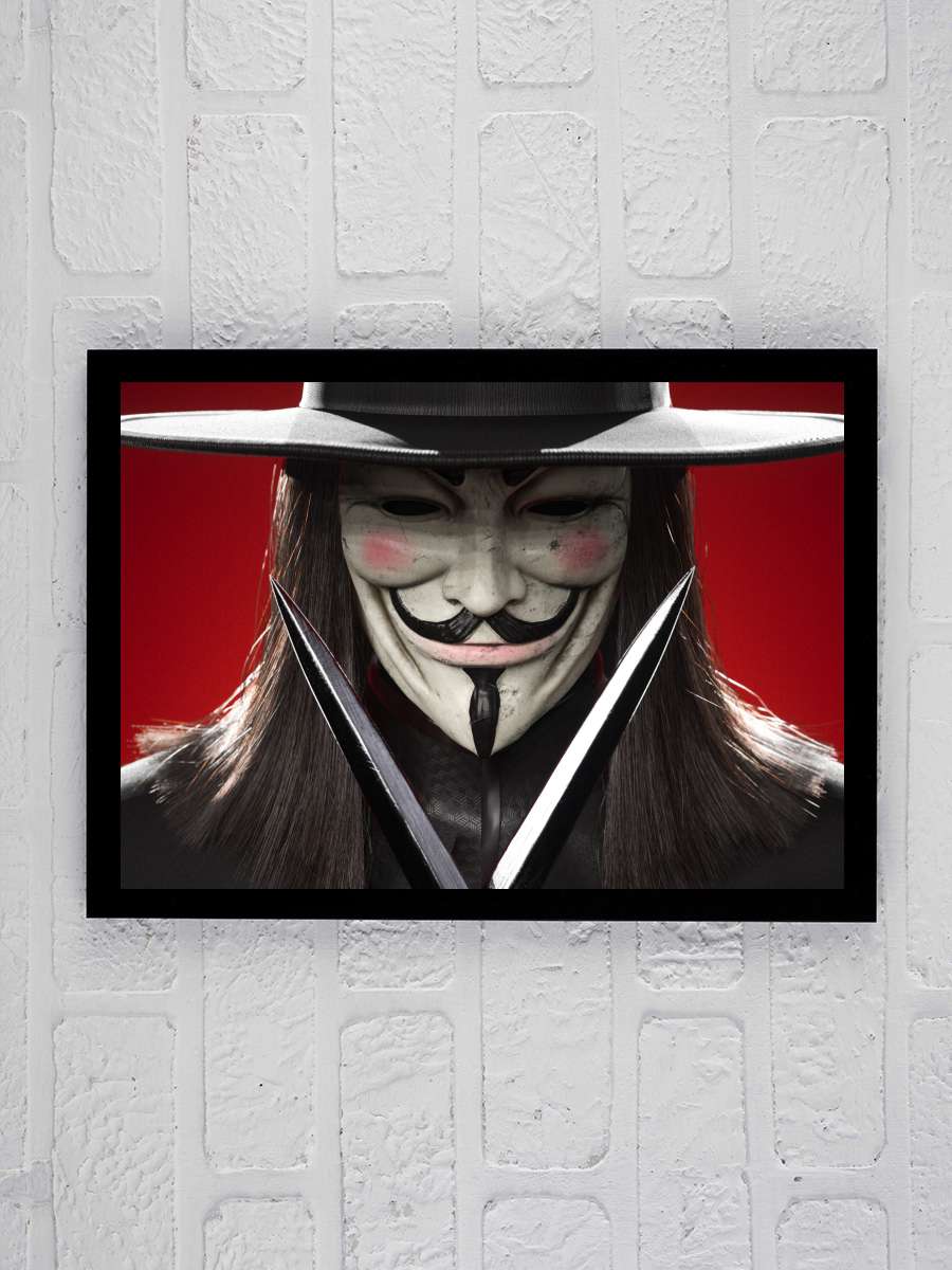 V - V for Vendetta - V for Vendetta Film Tablo Siyah Çerçeveli Film Poster Afiş Tablo