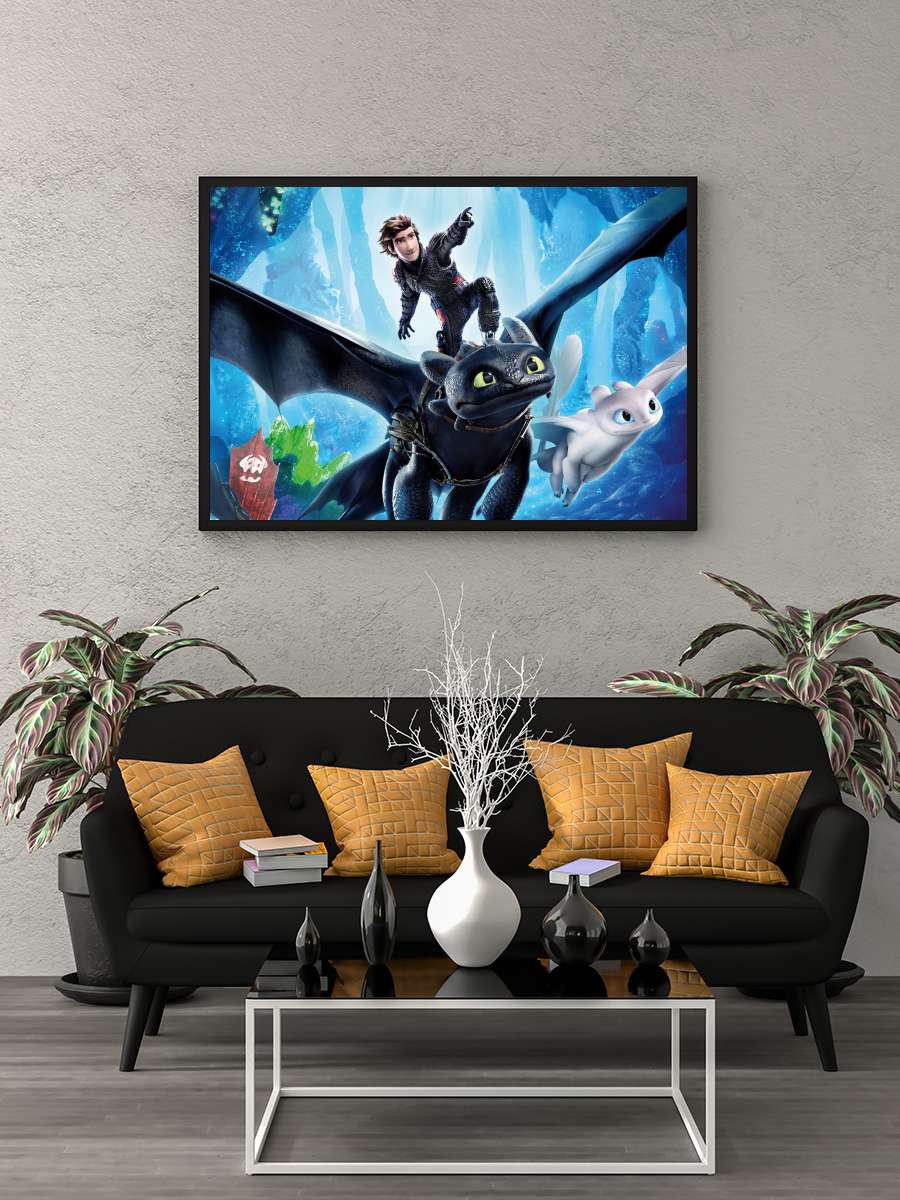 Ejderhanı Nasıl Eğitirsin 3: Gizli Dünya - How to Train Your Dragon: The Hidden World Film Tablo Siyah Çerçeveli Film Poster Afiş Tablo