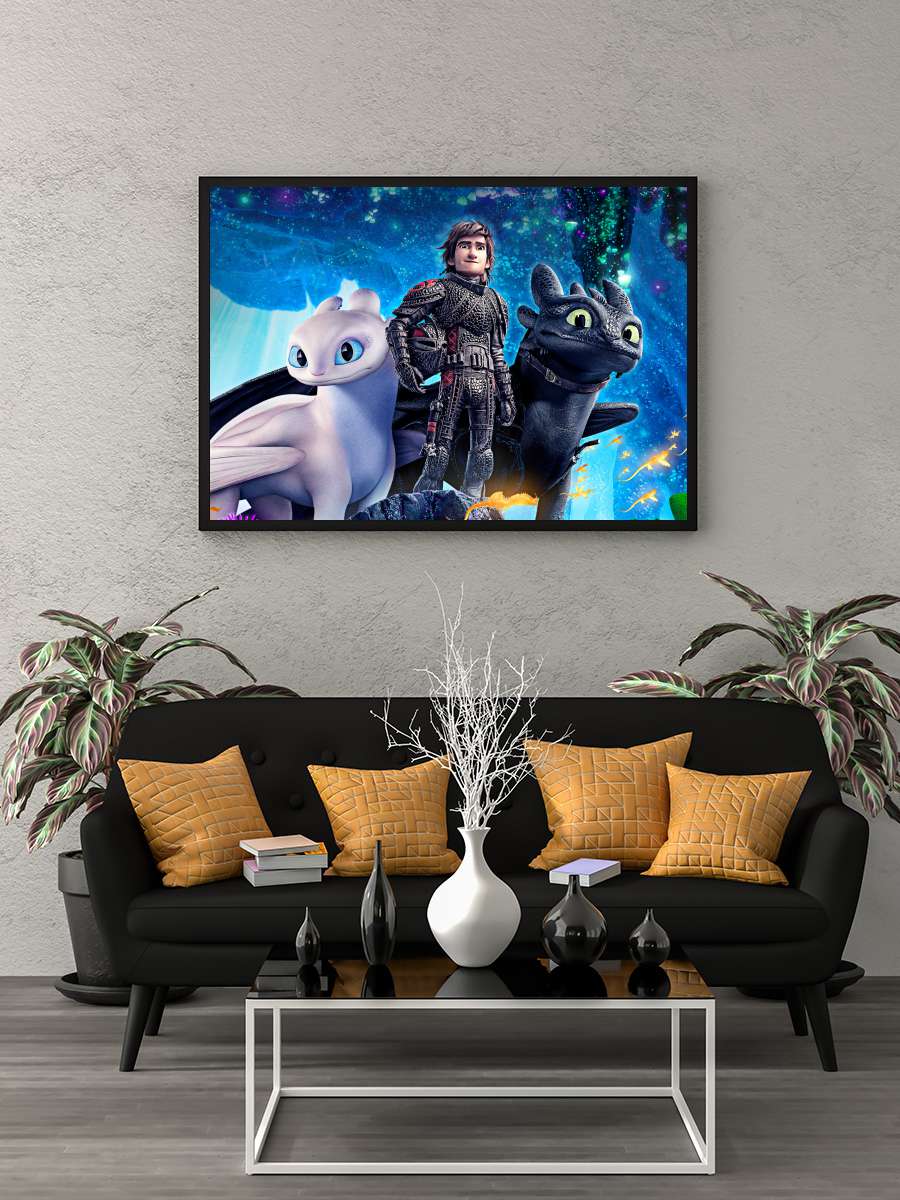 Ejderhanı Nasıl Eğitirsin 3: Gizli Dünya - How to Train Your Dragon: The Hidden World Film Tablo Siyah Çerçeveli Film Poster Afiş Tablo