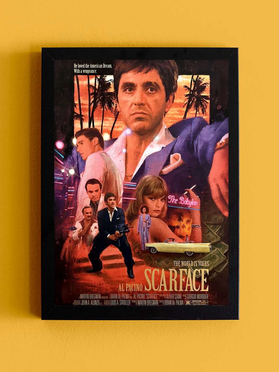 Yaralı Yüz - Scarface Film Tablo Siyah Çerçeveli Film Poster Afiş Tablo