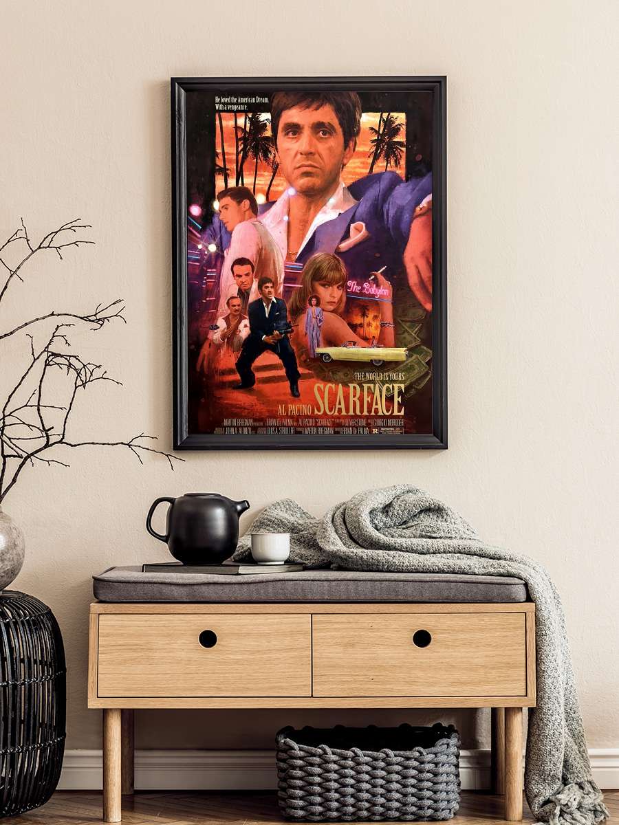 Yaralı Yüz - Scarface Film Tablo Siyah Çerçeveli Film Poster Afiş Tablo