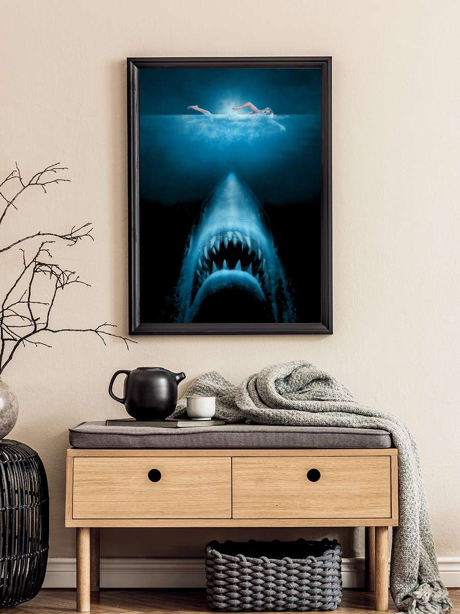 Jaws Film Tablo Siyah Çerçeveli Film Poster Afiş Tablo