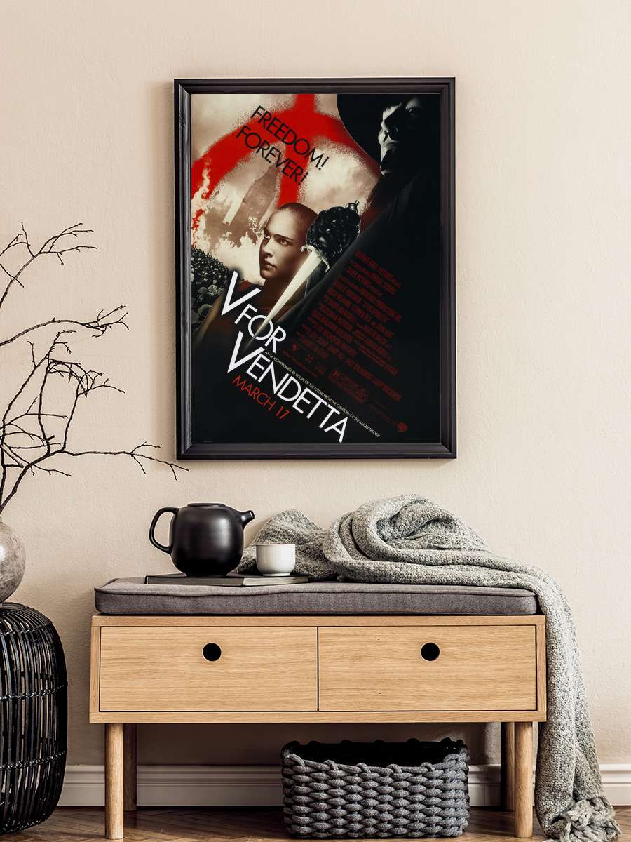 V - V for Vendetta - V for Vendetta Film Tablo Siyah Çerçeveli Film Poster Afiş Tablo