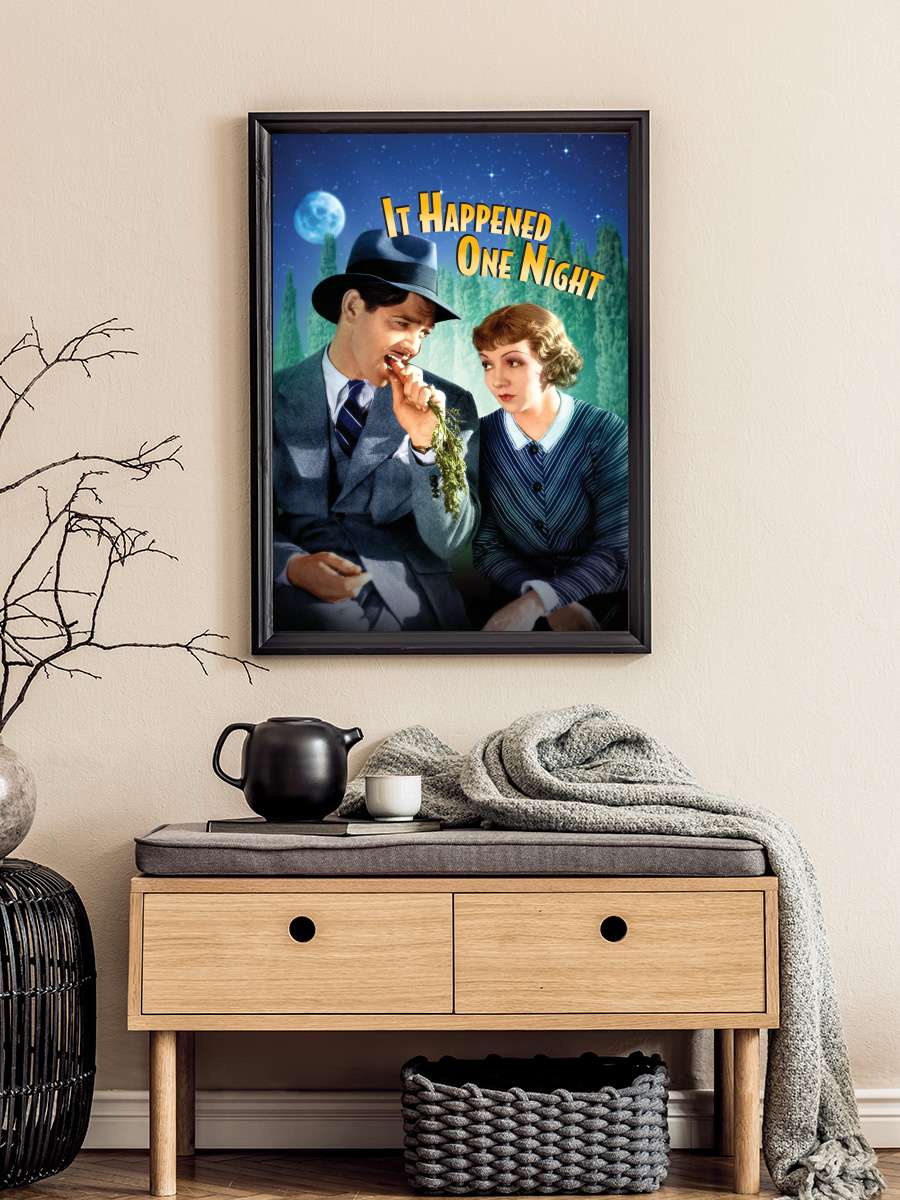 Bir Gecede Oldu - It Happened One Night Film Tablo Siyah Çerçeveli Film Poster Afiş Tablo