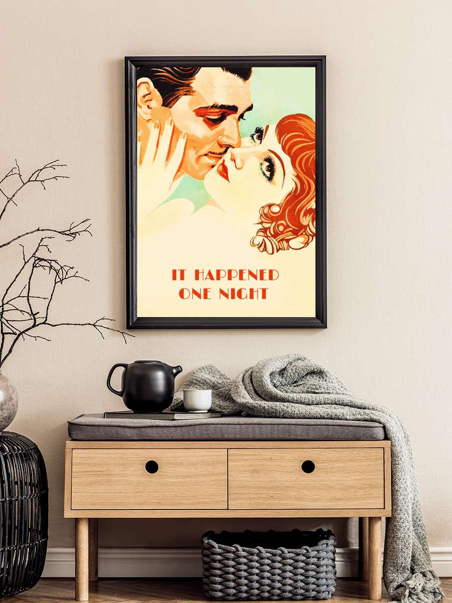 Bir Gecede Oldu - It Happened One Night Film Tablo Siyah Çerçeveli Film Poster Afiş Tablo