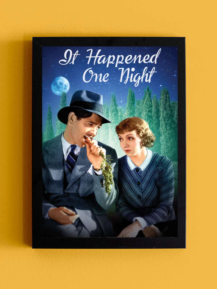 Bir Gecede Oldu - It Happened One Night Film Tablo Siyah Çerçeveli Film Poster Afiş Tablo