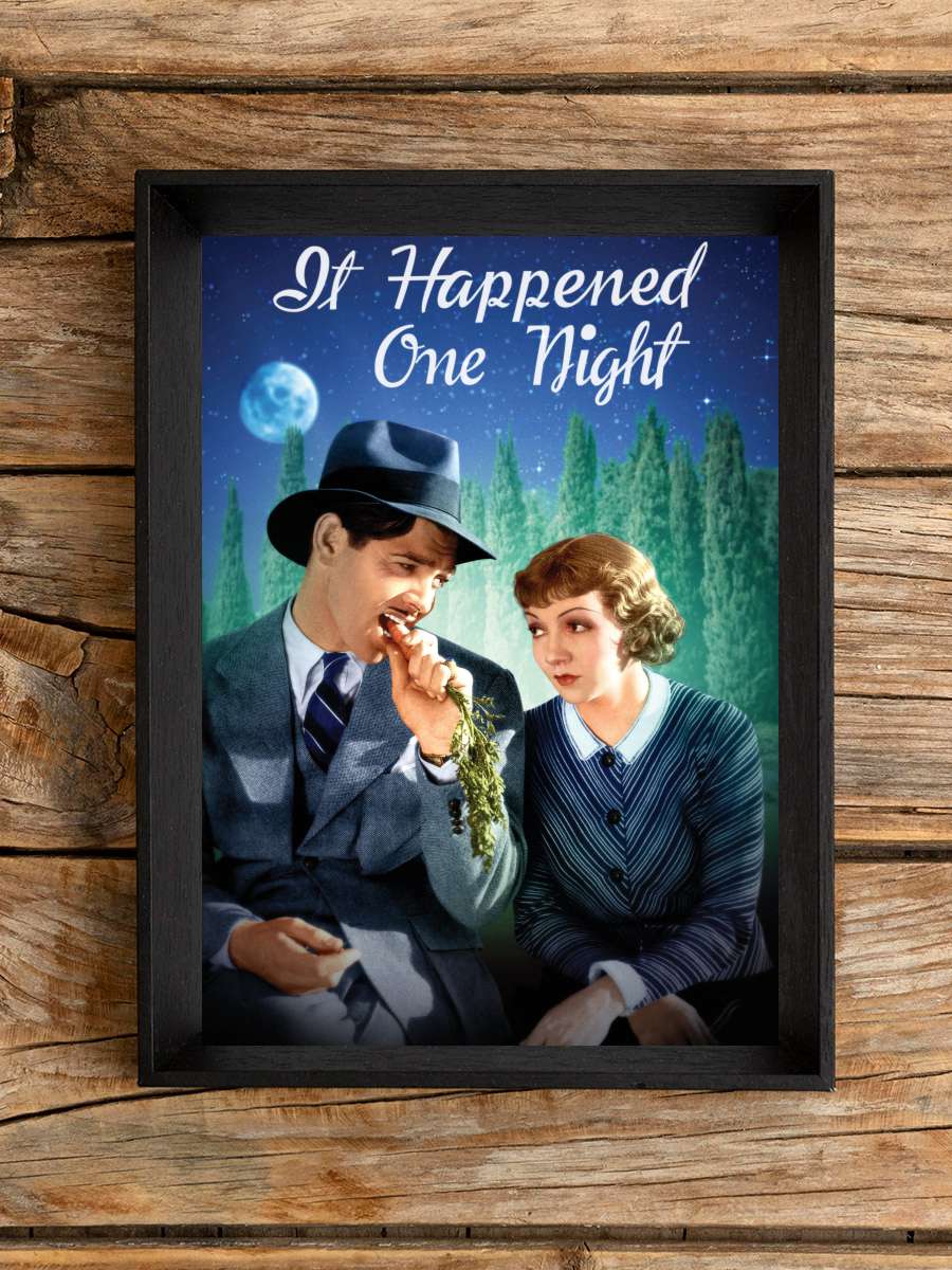 Bir Gecede Oldu - It Happened One Night Film Tablo Siyah Çerçeveli Film Poster Afiş Tablo