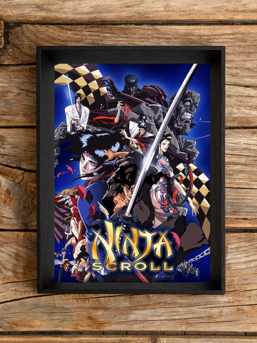 Ninja Scroll - 獣兵衛忍風帖 Film Tablo Siyah Çerçeveli Film Poster Afiş Tablo