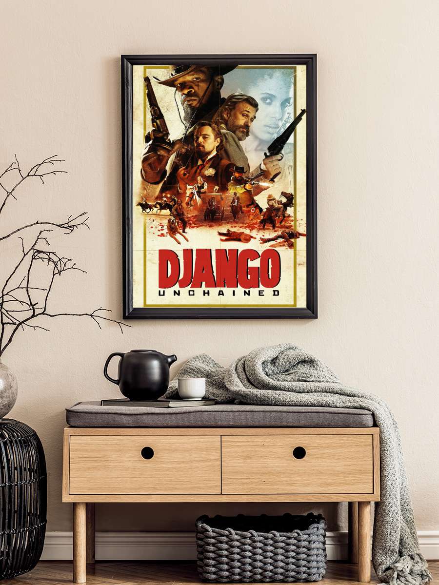 Zincirsiz - Django Unchained Film Tablo Siyah Çerçeveli Film Poster Afiş Tablo