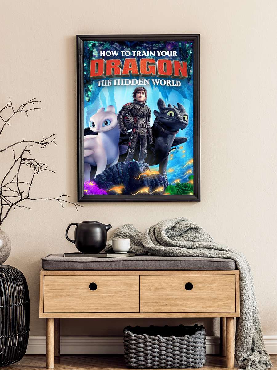 Ejderhanı Nasıl Eğitirsin 3: Gizli Dünya - How to Train Your Dragon: The Hidden World Film Tablo Siyah Çerçeveli Film Poster Afiş Tablo