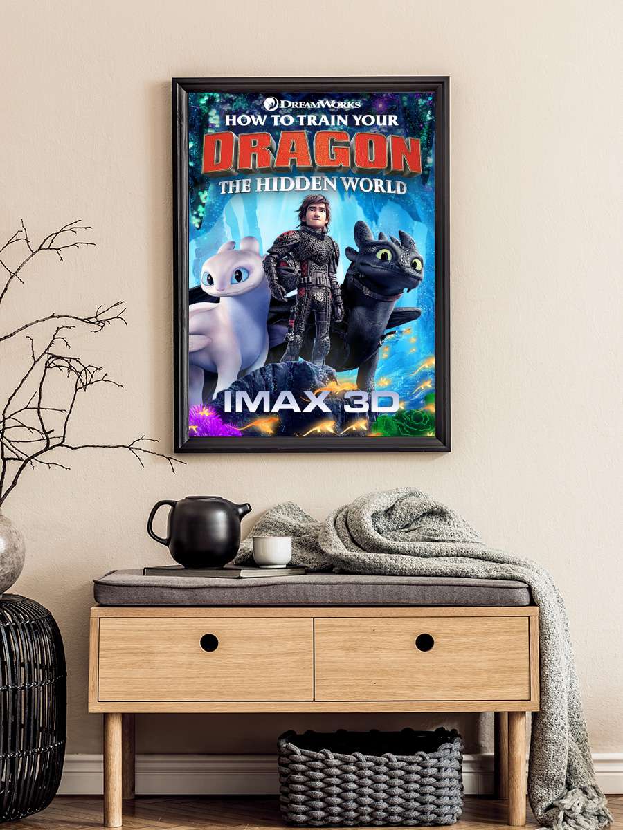 Ejderhanı Nasıl Eğitirsin 3: Gizli Dünya - How to Train Your Dragon: The Hidden World Film Tablo Siyah Çerçeveli Film Poster Afiş Tablo