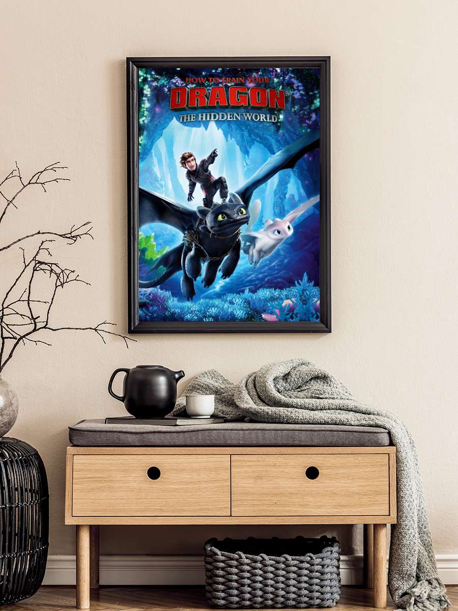 Ejderhanı Nasıl Eğitirsin 3: Gizli Dünya - How to Train Your Dragon: The Hidden World Film Tablo Siyah Çerçeveli Film Poster Afiş Tablo