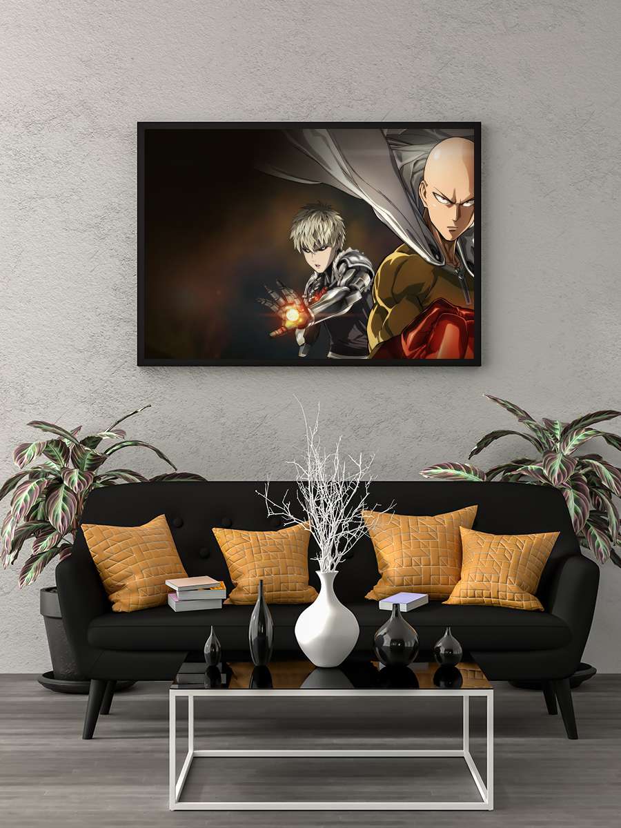 One Punch Man - ワンパンマン Dizi Tablo Siyah Çerçeveli Dizi Poster Duvar Tablo