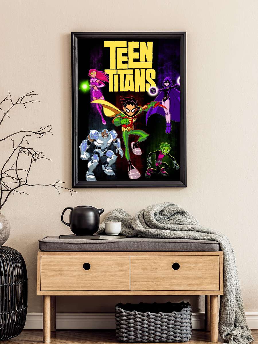 Teen Titans Dizi Tablo Siyah Çerçeveli Dizi Poster Duvar Tablo