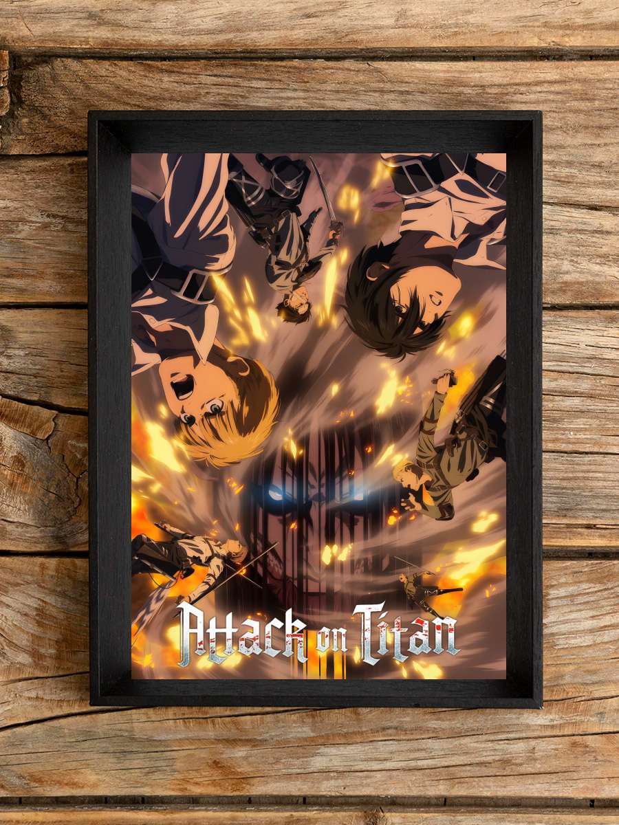 Attack on Titan - 進撃の巨人 Dizi Tablo Siyah Çerçeveli Dizi Poster Duvar Tablo