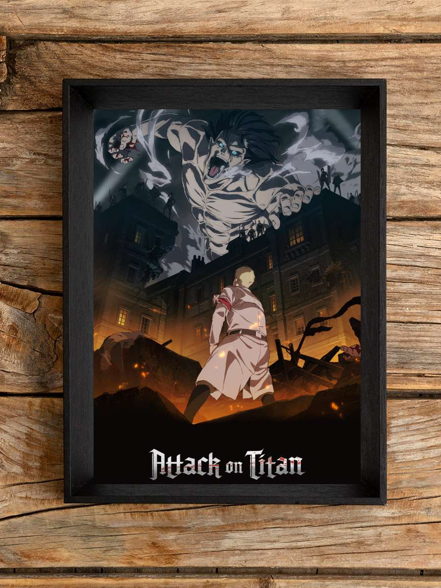 Attack on Titan - 進撃の巨人 Dizi Tablo Siyah Çerçeveli Dizi Poster Duvar Tablo