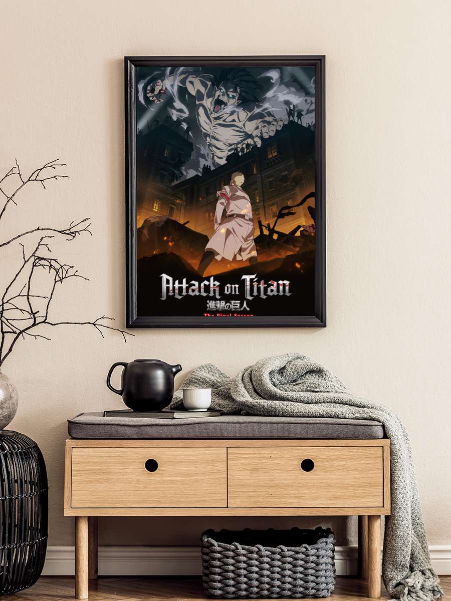 Attack on Titan - 進撃の巨人 Dizi Tablo Siyah Çerçeveli Dizi Poster Duvar Tablo