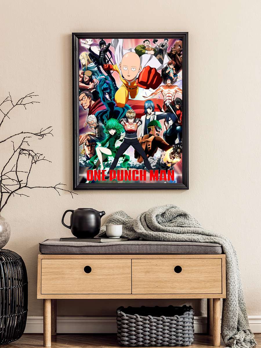 One Punch Man - ワンパンマン Dizi Tablo Siyah Çerçeveli Dizi Poster Duvar Tablo