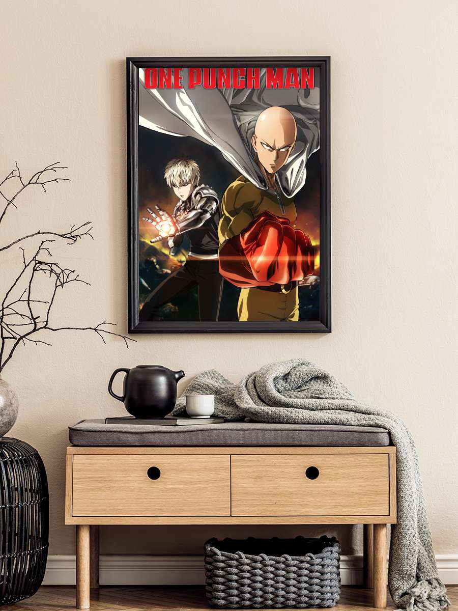 One Punch Man - ワンパンマン Dizi Tablo Siyah Çerçeveli Dizi Poster Duvar Tablo