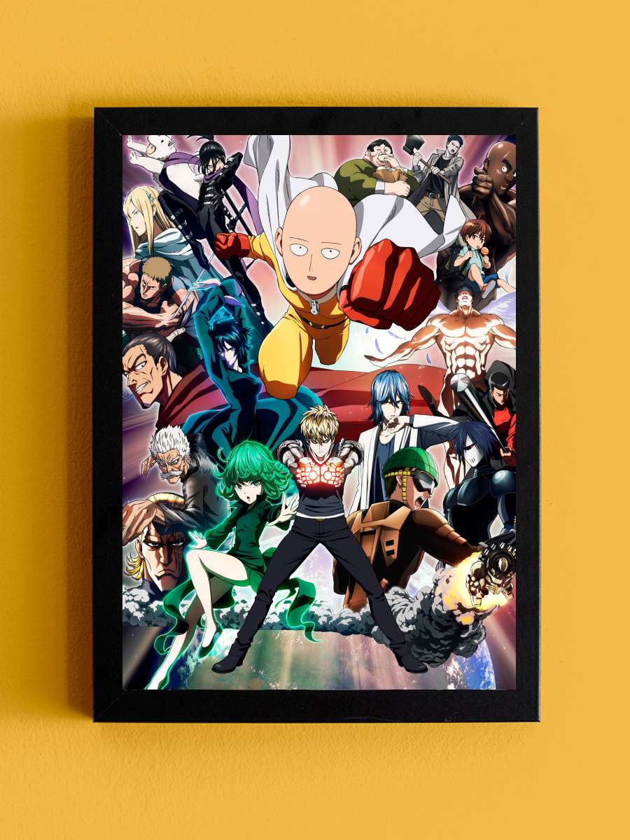 One Punch Man - ワンパンマン Dizi Tablo Siyah Çerçeveli Dizi Poster Duvar Tablo