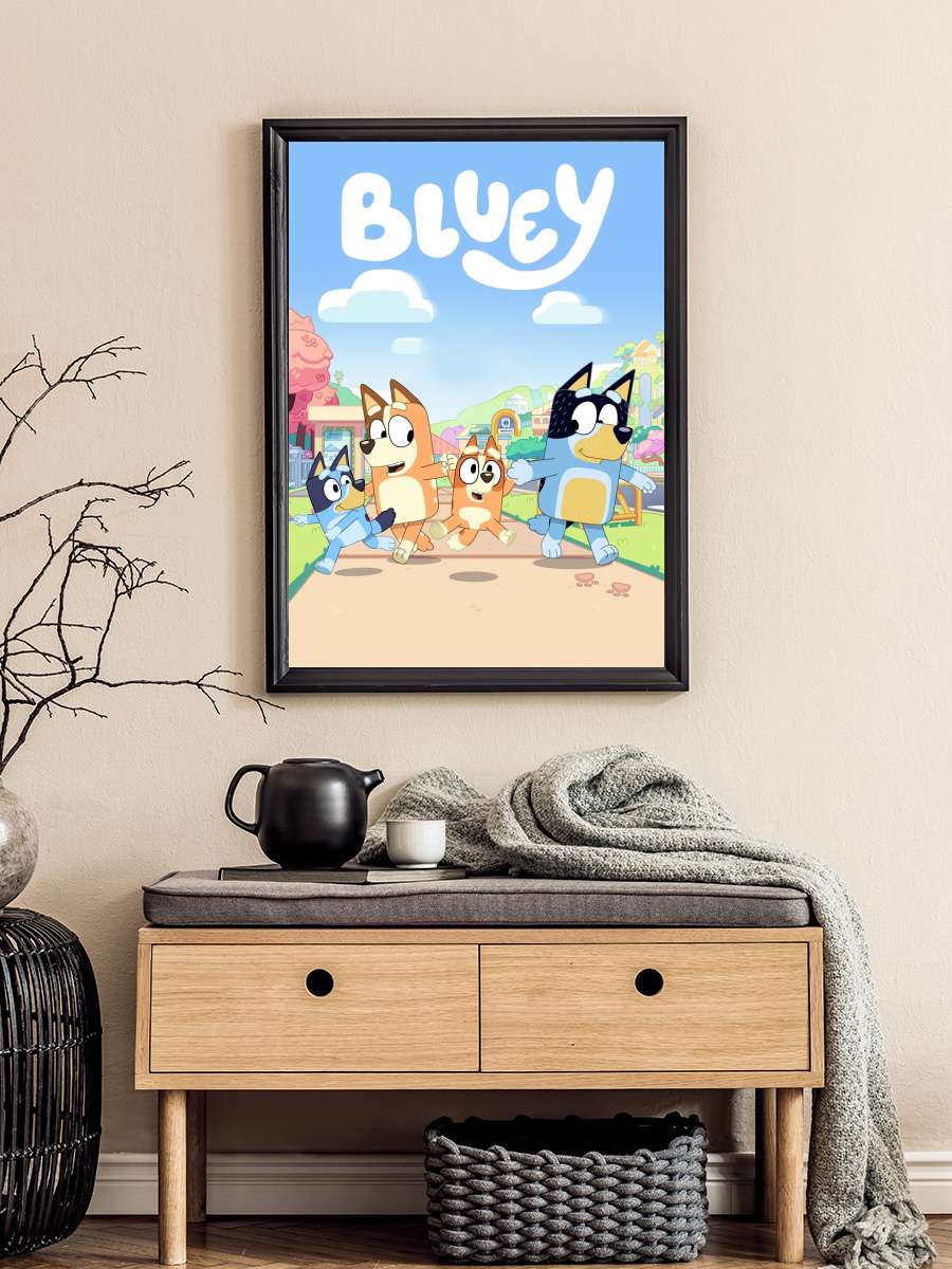 Bluey Dizi Tablo Siyah Çerçeveli Dizi Poster Duvar Tablo