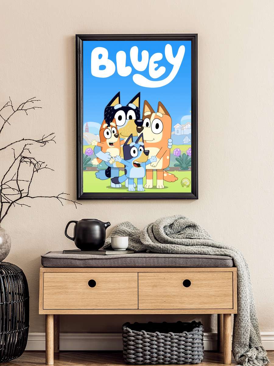 Bluey Dizi Tablo Siyah Çerçeveli Dizi Poster Duvar Tablo