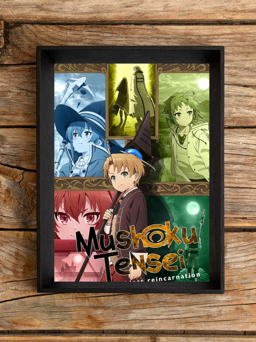 Mushoku Tensei: Isekai Ittara Honki Dasu - 無職転生 ～異世界行ったら本気だす～ Dizi Tablo Siyah Çerçeveli Dizi Poster Duvar Tablo