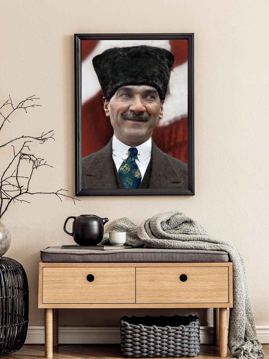 Atatürk Poster Tablo Siyah Çerçeveli Atatürk Duvar Tablo