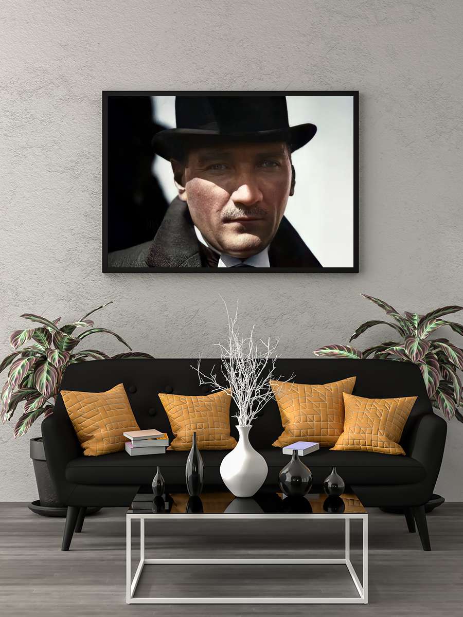 Atatürk Poster Tablo Siyah Çerçeveli Atatürk Duvar Tablo