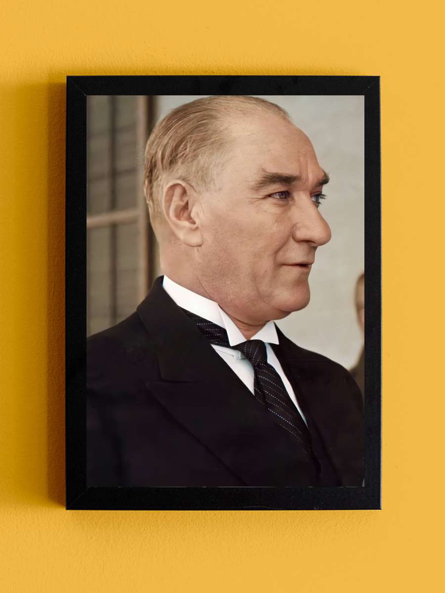 Atatürk Poster Tablo Siyah Çerçeveli Atatürk Duvar Tablo