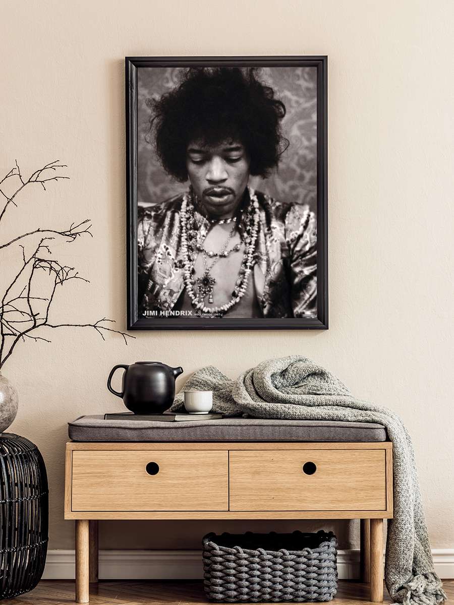 Jimi Hendrix - Hollywood 1967 Müzik Poster Tablo Siyah Çerçeveli Yüksek Kalite Müzik Duvar Tablo