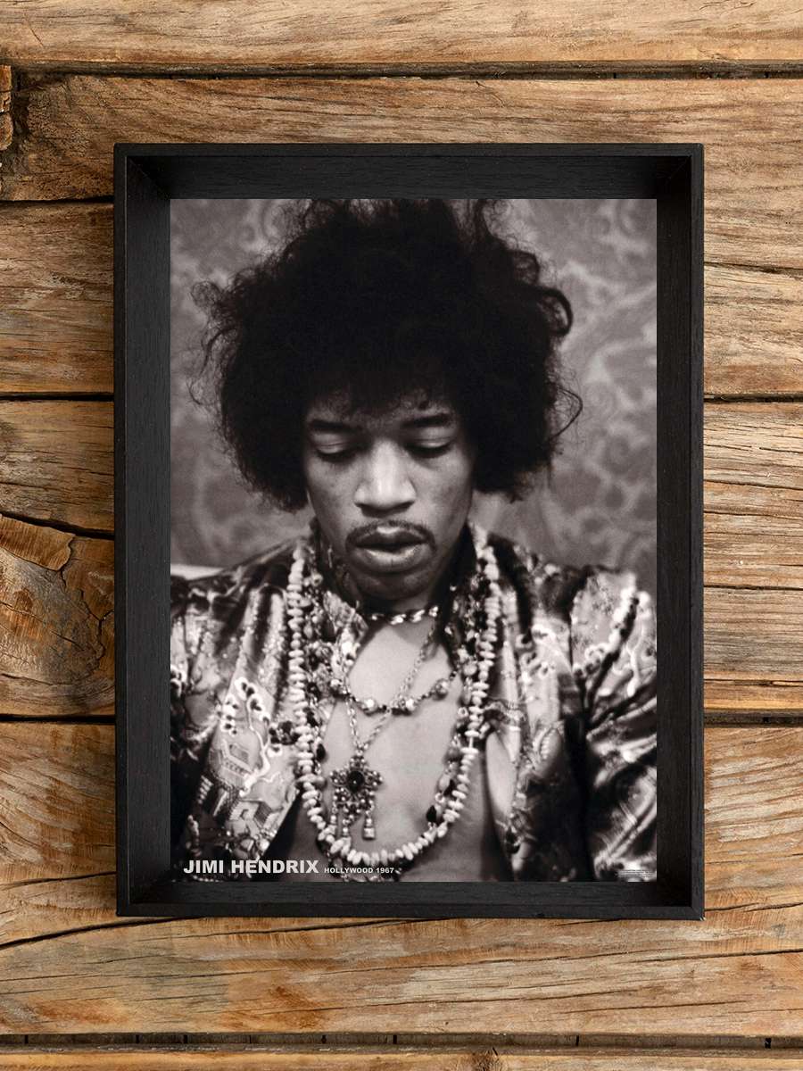 Jimi Hendrix - Hollywood 1967 Müzik Poster Tablo Siyah Çerçeveli Yüksek Kalite Müzik Duvar Tablo