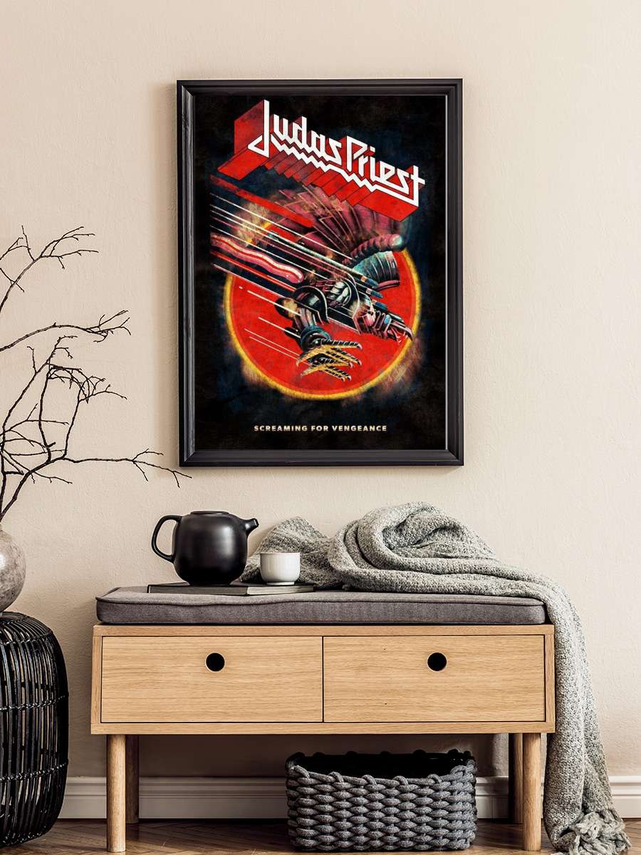 Judas Priest - Screaming For Vengeance Müzik Poster Tablo Siyah Çerçeveli Yüksek Kalite Müzik Duvar Tablo