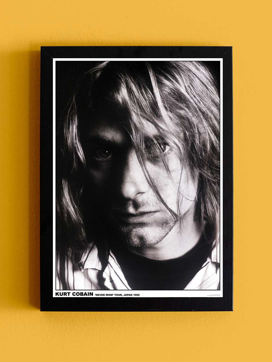 Kurt Cobain - Japan 1992 Müzik Poster Tablo Siyah Çerçeveli Yüksek Kalite Müzik Duvar Tablo