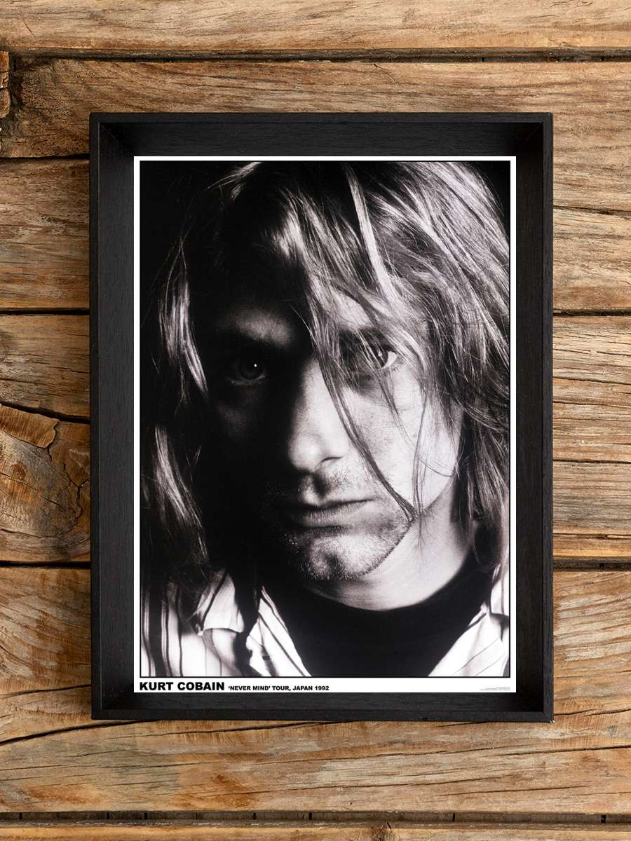 Kurt Cobain - Japan 1992 Müzik Poster Tablo Siyah Çerçeveli Yüksek Kalite Müzik Duvar Tablo