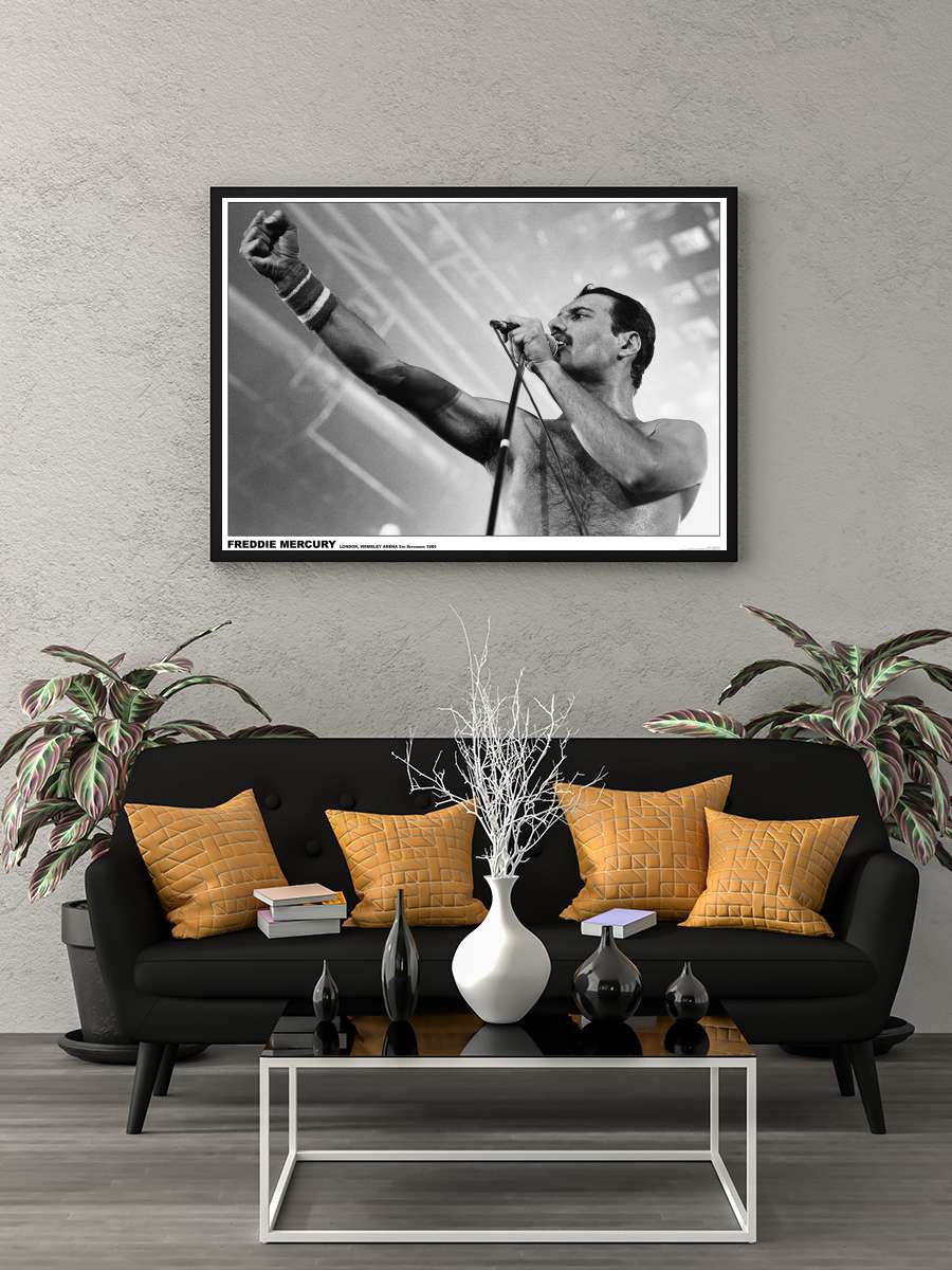 Freddie Mercury - Wembley 1984 Müzik Poster Tablo Siyah Çerçeveli Yüksek Kalite Müzik Duvar Tablo