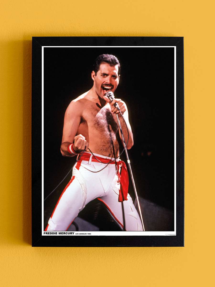 Queen (Freddie Mercury) - Los Angeles 1982 Müzik Poster Tablo Siyah Çerçeveli Yüksek Kalite Müzik Duvar Tablo