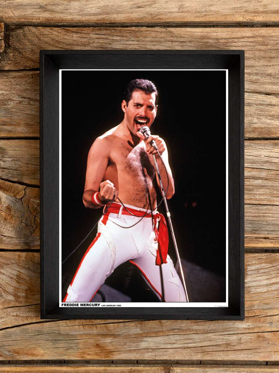 Queen (Freddie Mercury) - Los Angeles 1982 Müzik Poster Tablo Siyah Çerçeveli Yüksek Kalite Müzik Duvar Tablo