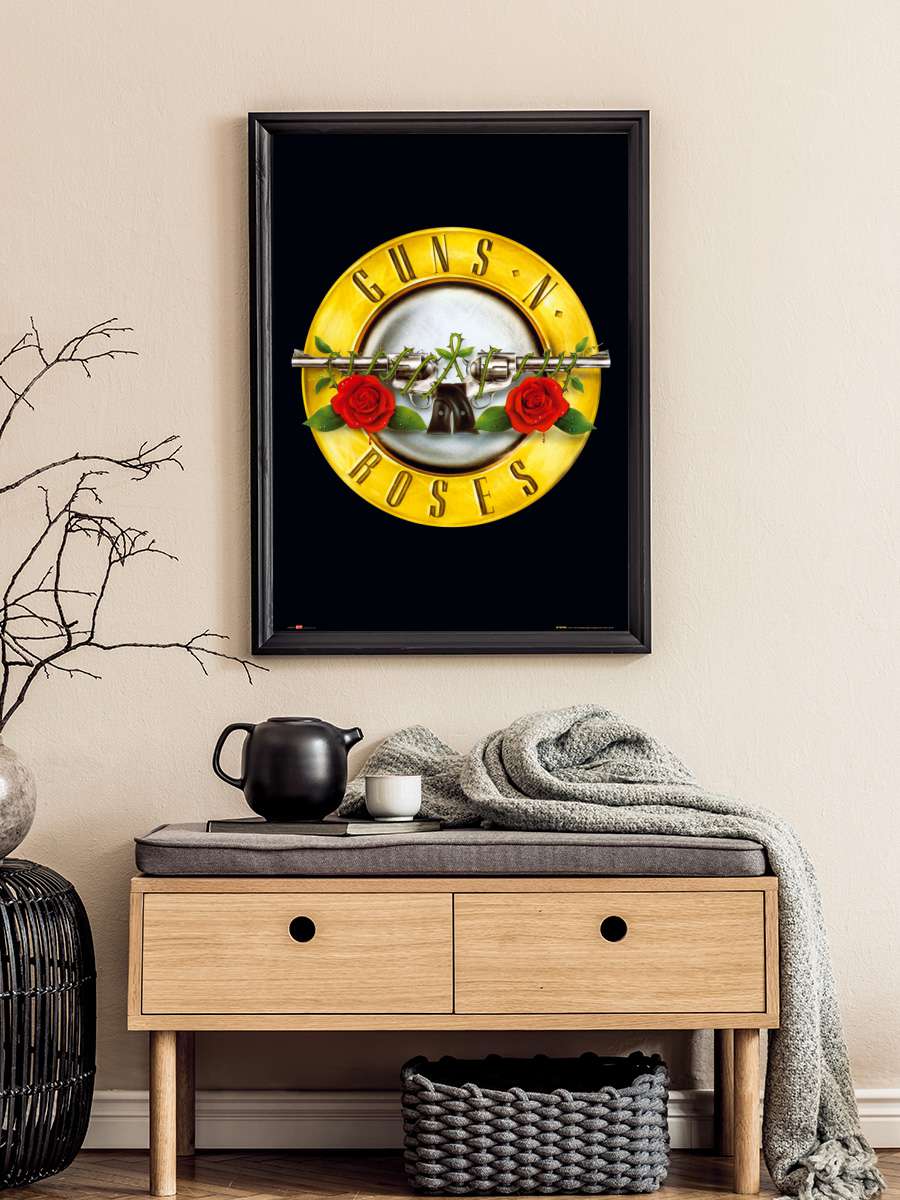 Guns'n'Roses - logo Müzik Poster Tablo Siyah Çerçeveli Yüksek Kalite Müzik Duvar Tablo