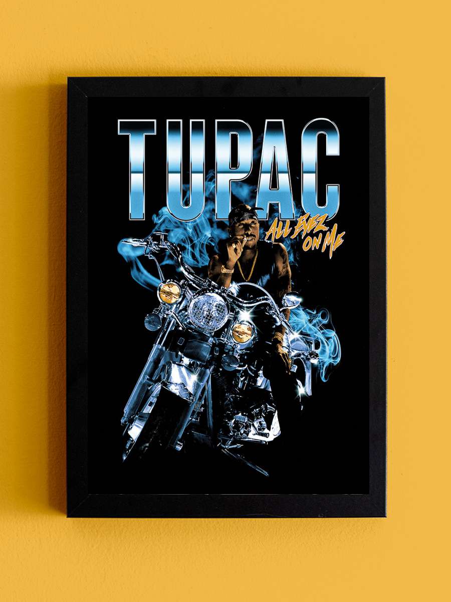 Tupac Shakur - All Eyez Motorcycle Müzik Poster Tablo Siyah Çerçeveli Yüksek Kalite Müzik Duvar Tablo