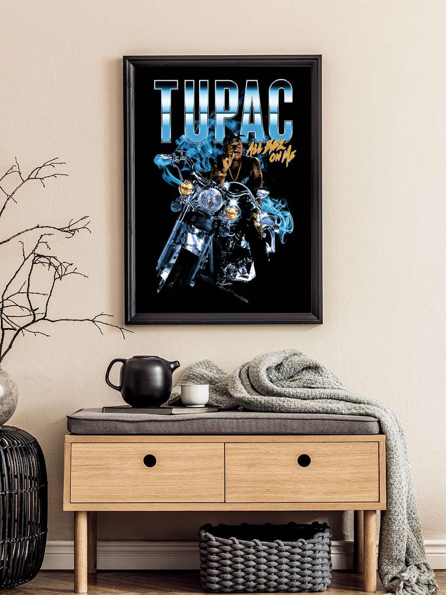 Tupac Shakur - All Eyez Motorcycle Müzik Poster Tablo Siyah Çerçeveli Yüksek Kalite Müzik Duvar Tablo