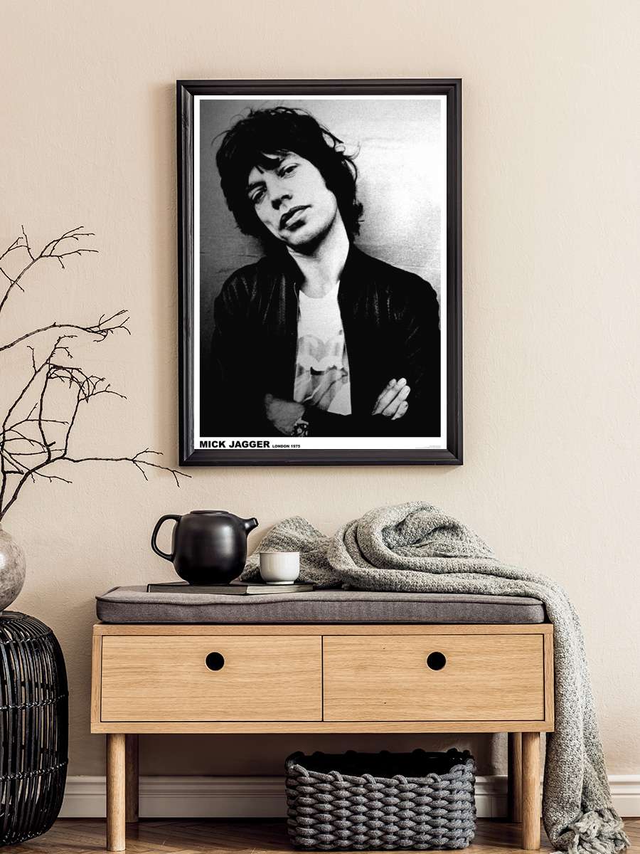 Mick Jagger - London 1975 Müzik Poster Tablo Siyah Çerçeveli Yüksek Kalite Müzik Duvar Tablo