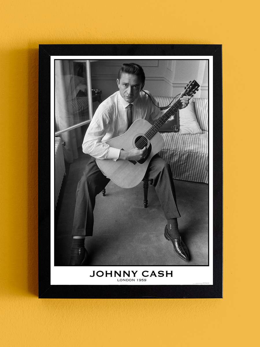 Johnny Cash - London 1959 Müzik Poster Tablo Siyah Çerçeveli Yüksek Kalite Müzik Duvar Tablo