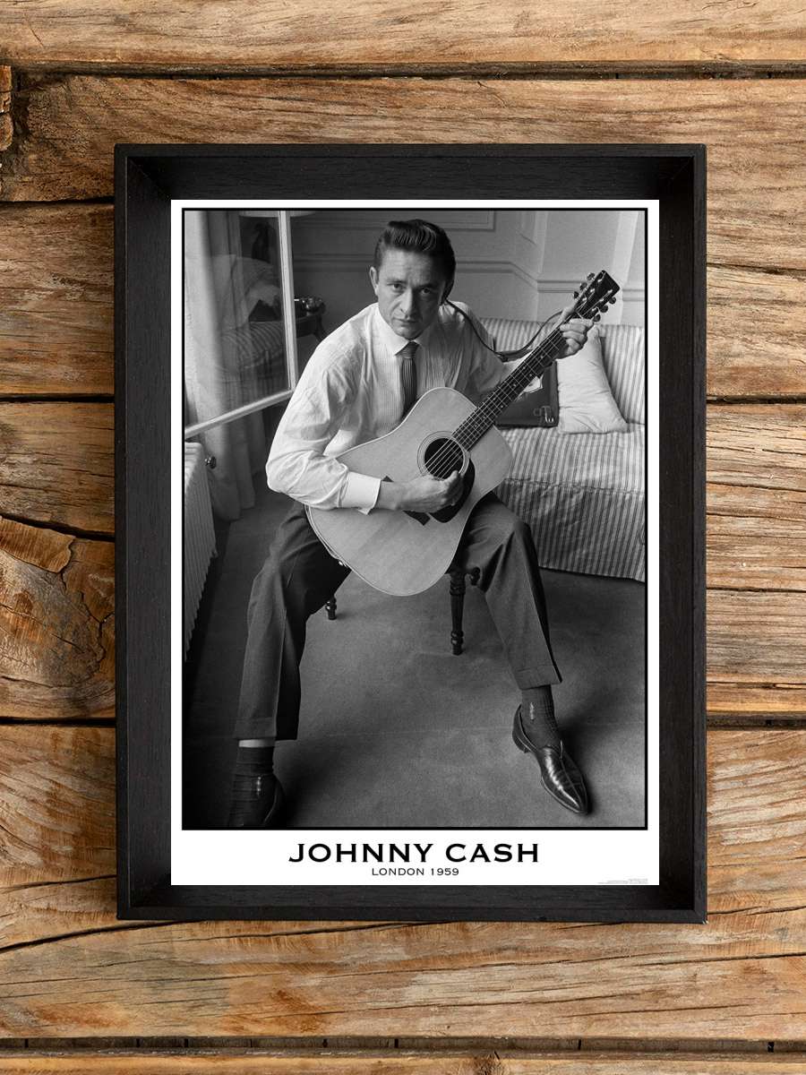 Johnny Cash - London 1959 Müzik Poster Tablo Siyah Çerçeveli Yüksek Kalite Müzik Duvar Tablo