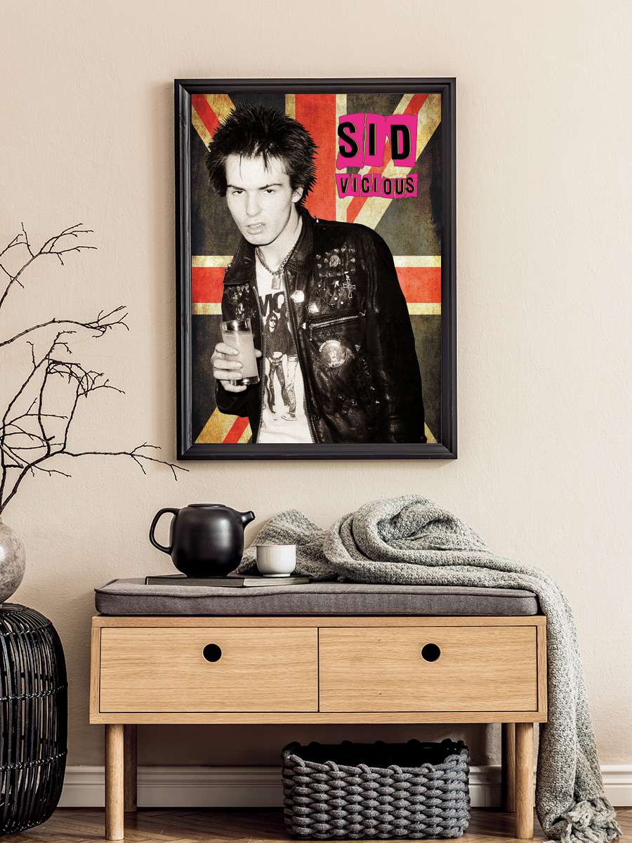 Sid Vicious - Union Jack Müzik Poster Tablo Siyah Çerçeveli Yüksek Kalite Müzik Duvar Tablo